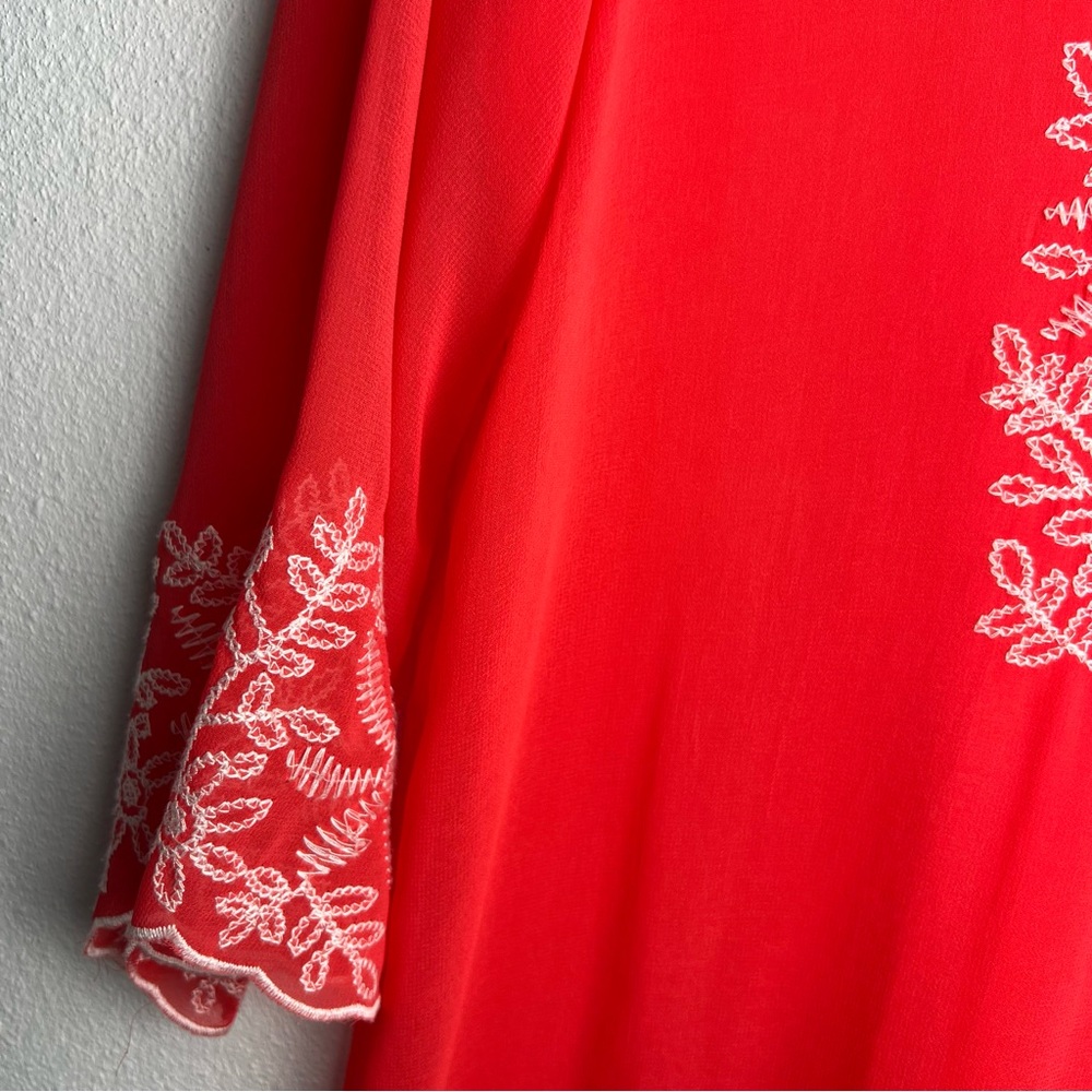 Monoreno Women’s Embroidered Tunic Top Size Medium V-Neck Cover-Up Coral Color - Picture 7 of 16